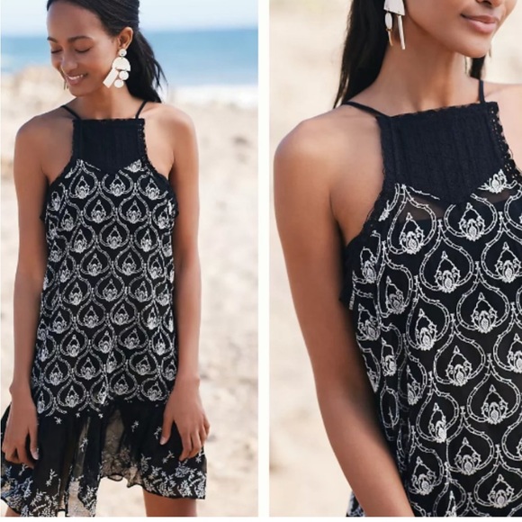 ✨ Anthropologie Sheer Embroidered Mini Dress Sz S - Picture 2 of 6